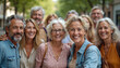 © miss irine - Happy group of middle aged people smiling at camera outdoor. Older friends taking fun selfie photo. Life style concept with people fun on summer holiday, friendship concept, lifestyle, tourism.