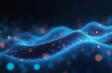 Fototapete - Abstract digital data stream in blue with bokeh effect. Futuristic tech wallpaper with flowing binary waves, data points. Perfect for cyberspace themes, modern tech, network design concepts.