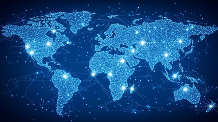 Poster - a blue globe with many lights on it. abstract digital world with global network connections, backgro