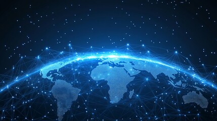 Poster - a blue globe with a network of lines connecting it. abstract digital world with global network conne