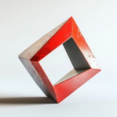 Aufkleber - Abstract Red Square Frame: A Study in Form, Texture, and Minimalist Art on White