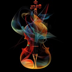 Aufkleber - Abstract Violin: A Symphony of Light and Color in the Darkness, a Harmonious Blend of Art and Music.