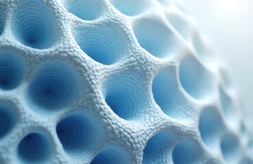 Aufkleber - Abstract blue, white porous structure with organic hole pattern, creating three-dimensional effect. Macro close-up view of design. Perfect for medical, science tech themes. Cellular tissue, cell