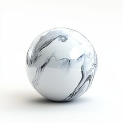 Poster - Elegant White Sphere with Black Swirls: A minimalist design showcasing a glossy, abstract marbled pattern.