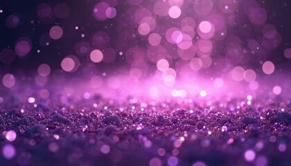 Poster - Abstract purple glitter particles background, soft, shiny, glowing. Illuminated vibrant light bokeh backdrop for festive celebration, party, magical, dreamy events. Cosmic shining texture for banner