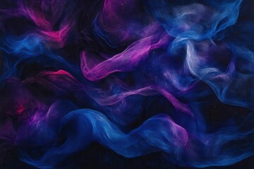 Wall Mural - dark cosmic nebula swirling with deep blues, vibrant magentas, and rich purples against black space, creating an ethereal, dreamlike atmosphere with grainy texture adding depth and dimension