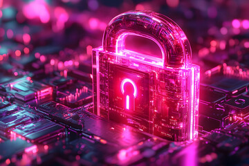 Poster - Cybersecurity, digital lock, glowing