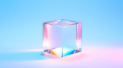 Poster - Transparent Geometric Cube with Colorful Light Reflection Effects
