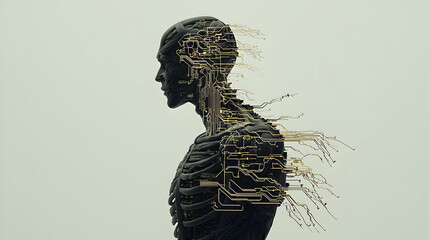 Poster - Human Silhouette with Circuit Design Illustrating Technology Concept