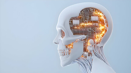 Poster - Human Skull with Circuit Board Design and Glowing Lights