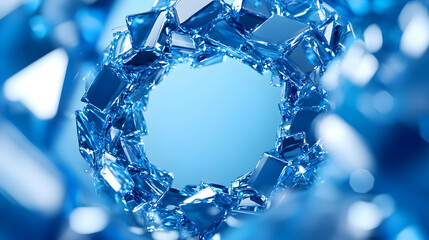 Poster - Glimmering Blue Crystal Fragments Forming a Circular Frame Design