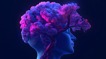 Poster - Vibrant Artistic Representation of Brain with Colorful Foliage