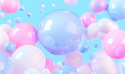 Poster - Colorful Bubbles in Soft Pastel Tones Against Light Blue Background
