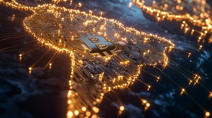 Poster - Golden Circuitry Map Showcasing Bitcoin Influence Across Continents