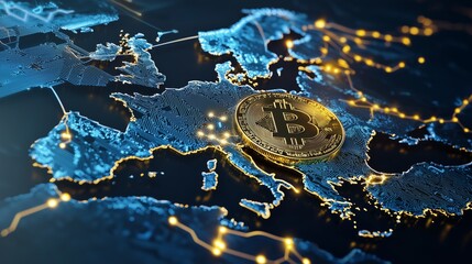 Poster - Digital Circuit Lines Spreading Across Europe with Bitcoin Overlay
