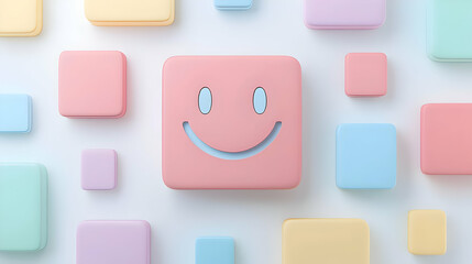 Poster - Colorful geometric shapes with smiling face on soft background