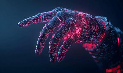 Poster - Futuristic Robotic Hand with Neon Lights and Circuit Patterns