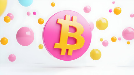 Poster - Colorful Bitcoin Symbol Surrounded by Bubbles in a Dreamy Setting