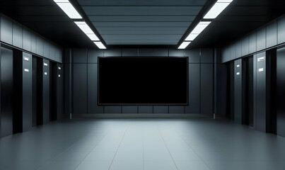 Poster - Modern Minimalist Hallway with Empty Screen and Dark Surroundings