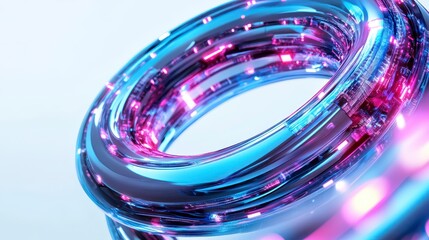 Poster - Iridescent Blue and Purple Metallic Rings Abstract 3D Render