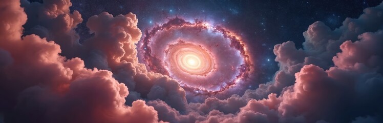 Aufkleber - Mystical spiral galaxy and clouds deep space background. Outer dark universe view with planets. Abstract colorful cosmos with stars, nebulae and cosmic light and clouds for astronomy design.