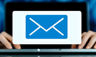 Poster - Hands Typing on Laptop with Email Icon Displayed on Screen