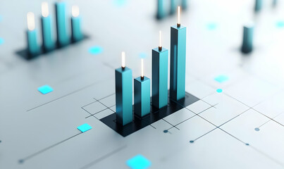 Poster - Modern Financial Graph with Blue Rectangles and Data Points
