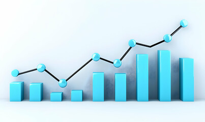 Poster - Blue Growth Chart with Bars and Line on Light Background