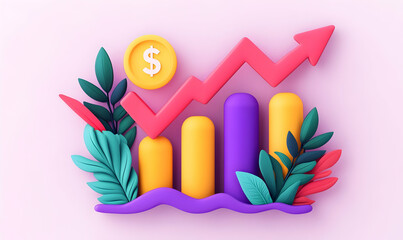 Poster - Colorful financial growth concept with chart and dollar symbol