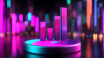 Poster - Colorful 3D Graph Display with Bright Neon Lights and Background