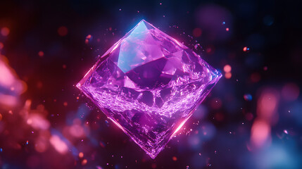 Poster - Floating Purple Diamond with AI Theme and Abstract Background
