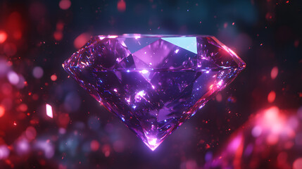 Poster - Stunning Purple Diamond with AI Theme Floating in Abstract Space