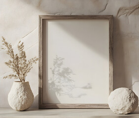 Poster - Minimalist Interior with Wooden Frame and Decorative Elements in Beige