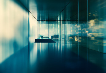Poster - Modern Blurred Office Interior Design with Glass Walls and Light