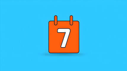 Poster - Bright Orange Calendar Icon Featuring Number Seven on Blue Background