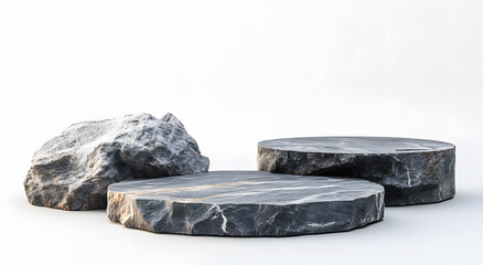 Poster - Surrealistic Stone Podiums in Three Circular Arrangements