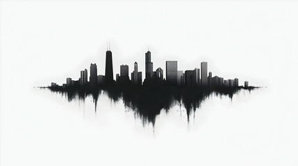 Poster - Abstract City Skyline with Soundwave Design in Black and White