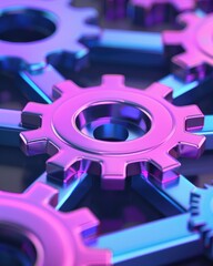 Poster - Abstract gears in vibrant purple and blue tones.