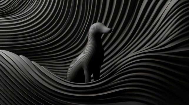 Monochromatic 3D Render Dog in Wavy Black Lines