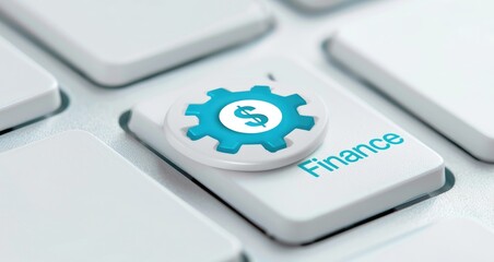 Poster - Finance key with gear symbol on a computer keyboard.