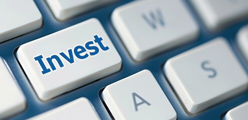 Poster - Invest key on a keyboard symbolizing financial growth and opportunity.