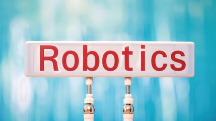 Poster - Robotics sign against a blurred blue background.
