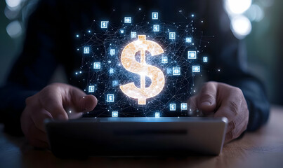 Poster - Digital Financial Technology Concept with Dollar Sign and Tablet