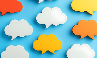 Poster - Colorful Speech Bubbles on Blue Background for Communication Concept