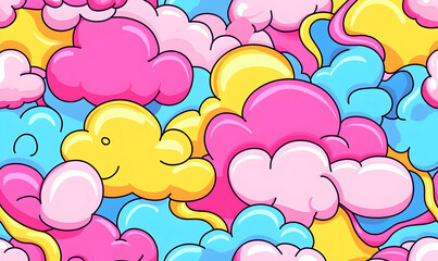 Poster - Colorful Cartoon Clouds in Bright Pink, Yellow, and Blue Hues