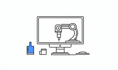 Poster - Modern Industrial Robotics on Computer Screen in Minimalist Workspace