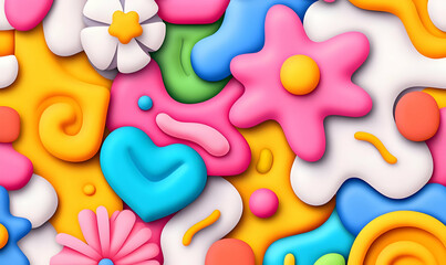 Poster - Colorful Abstract Background with Flowers and Geometric Shapes