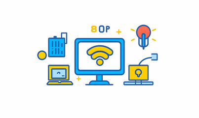 Poster - Digital Connectivity and Technology Icons in Flat Design Style