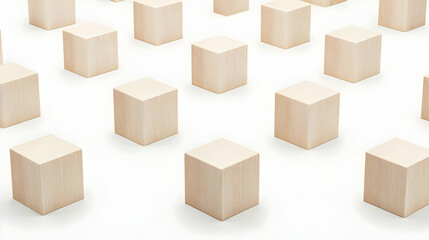 Poster - Simple Wooden Cubes on White Background for Minimalist Design
