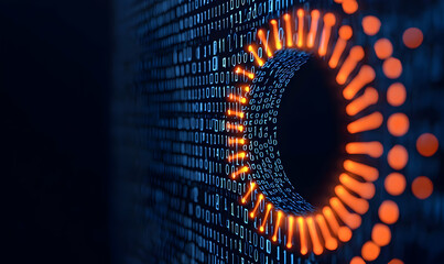 Poster - Glowing Binary Code with Circular Pattern on Dark Background